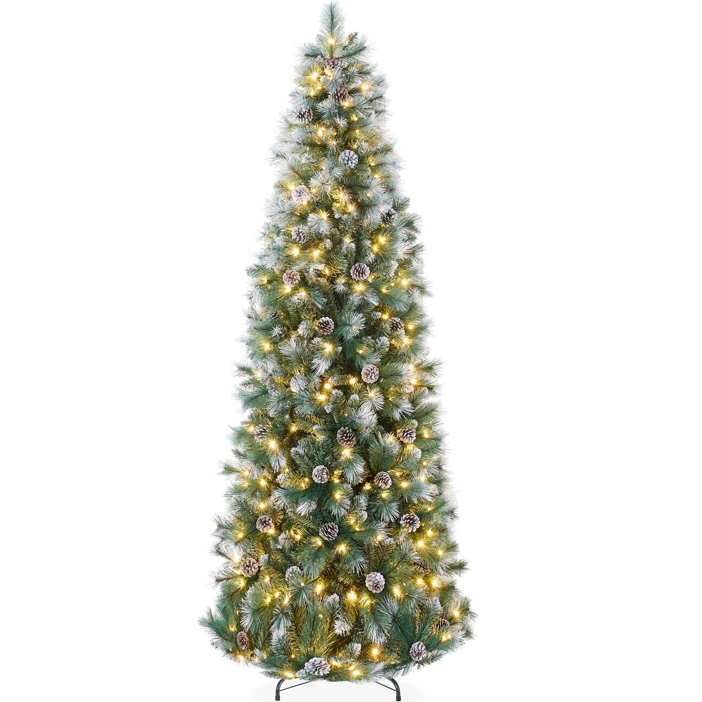Pre-Lit Artificial Frosted Scotch Pine Pencil Christmas Tree w/ Metal Stand