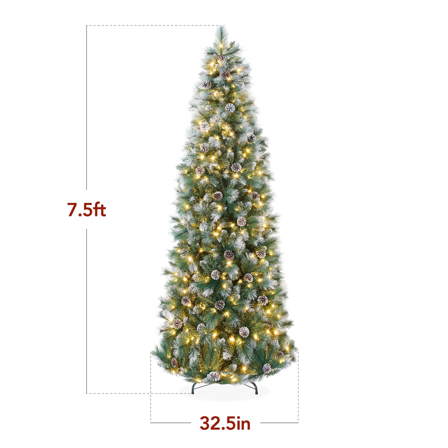 Pre-Lit Artificial Frosted Scotch Pine Pencil Christmas Tree w/ Metal Stand