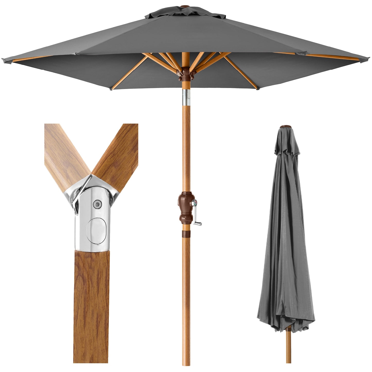 Outdoor Woodgrain Pattern Patio Umbrella Decoration w/ Tilt, Crank - 10ft