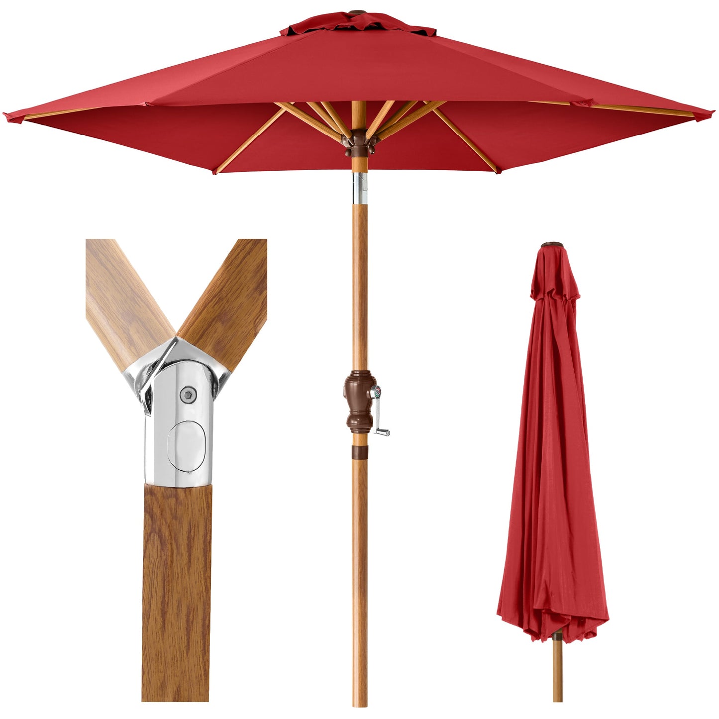 Outdoor Woodgrain Pattern Patio Umbrella Decoration w/ Tilt, Crank - 10ft