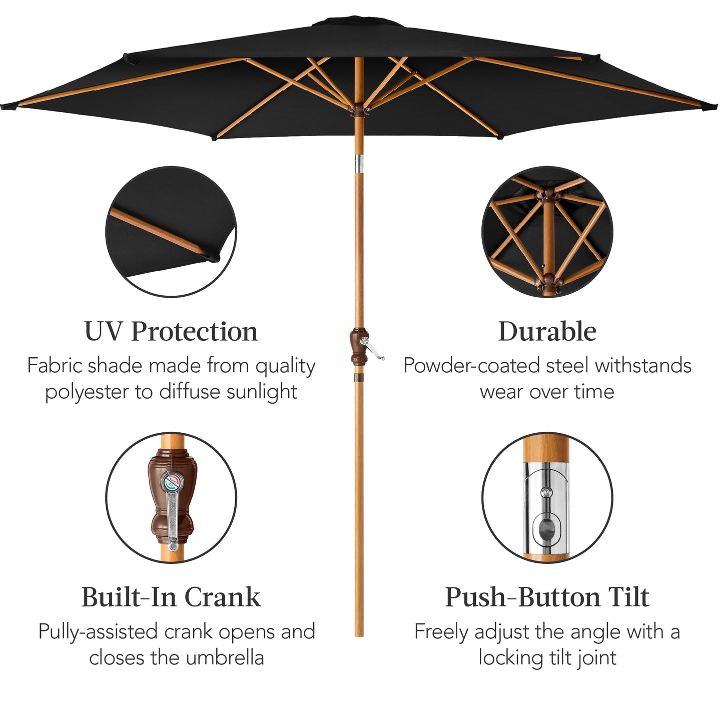 Outdoor Woodgrain Pattern Patio Umbrella Decoration w/ Tilt, Crank - 10ft