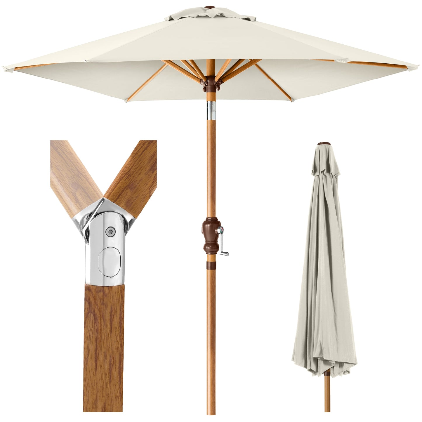 Outdoor Woodgrain Pattern Patio Umbrella Decoration w/ Tilt, Crank - 10ft