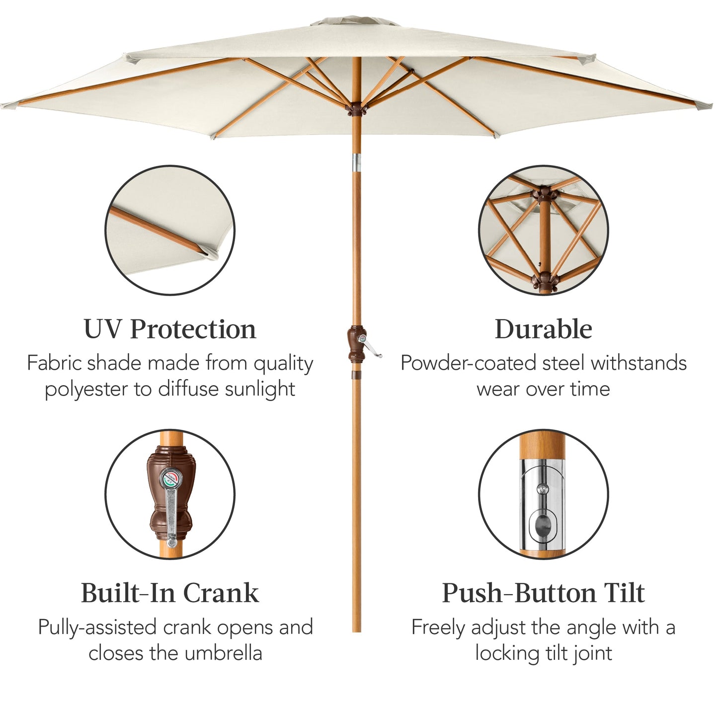 Outdoor Woodgrain Pattern Patio Umbrella Decoration w/ Tilt, Crank - 10ft