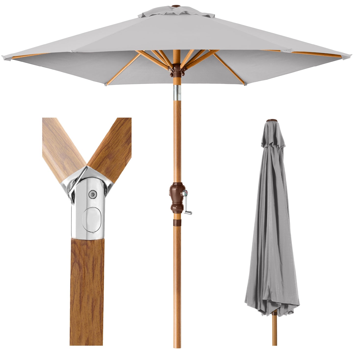 Outdoor Woodgrain Pattern Patio Umbrella Decoration w/ Tilt, Crank - 10ft