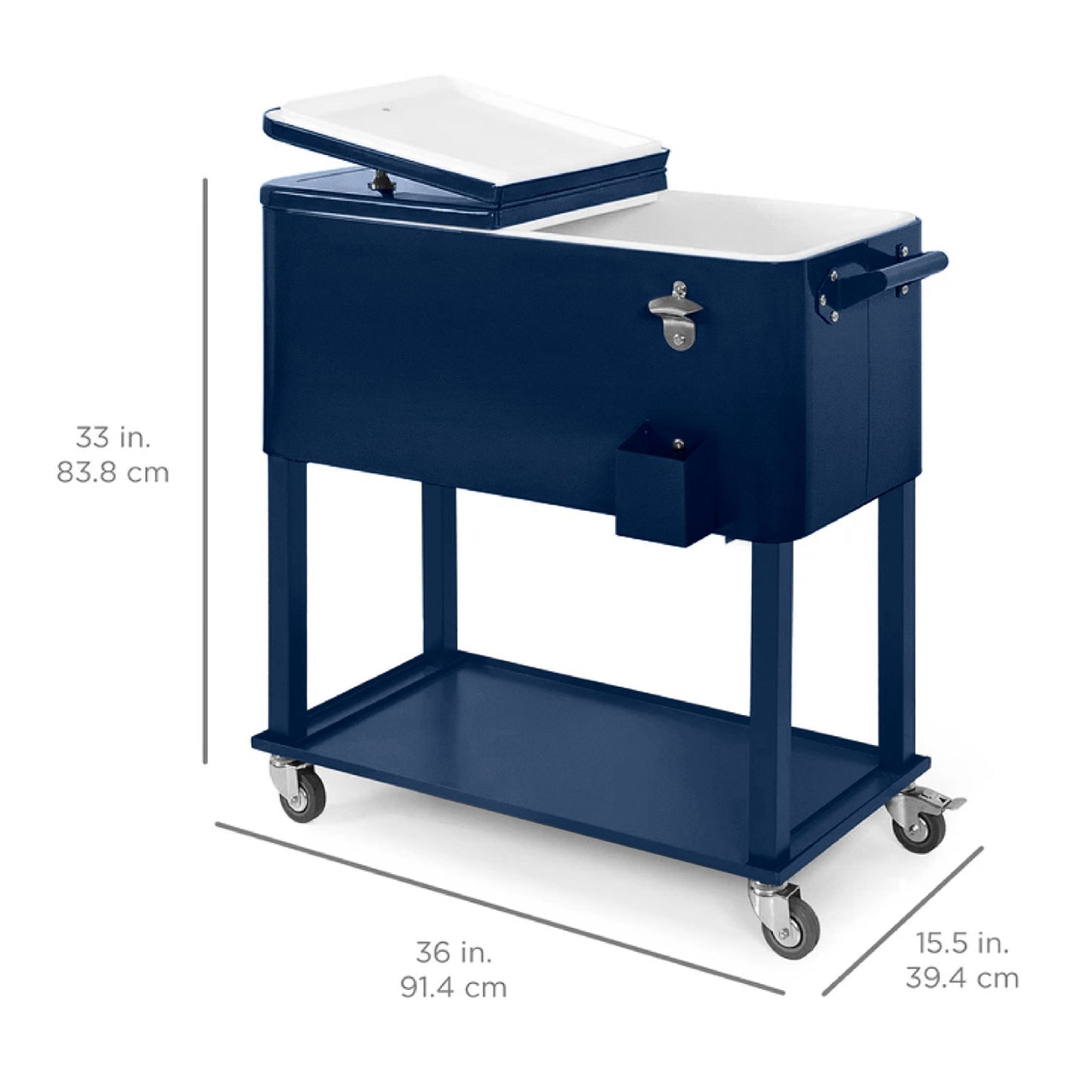 Portable Rolling Cooler Cart w/ Bottle Opener, Catch Tray - 80qt