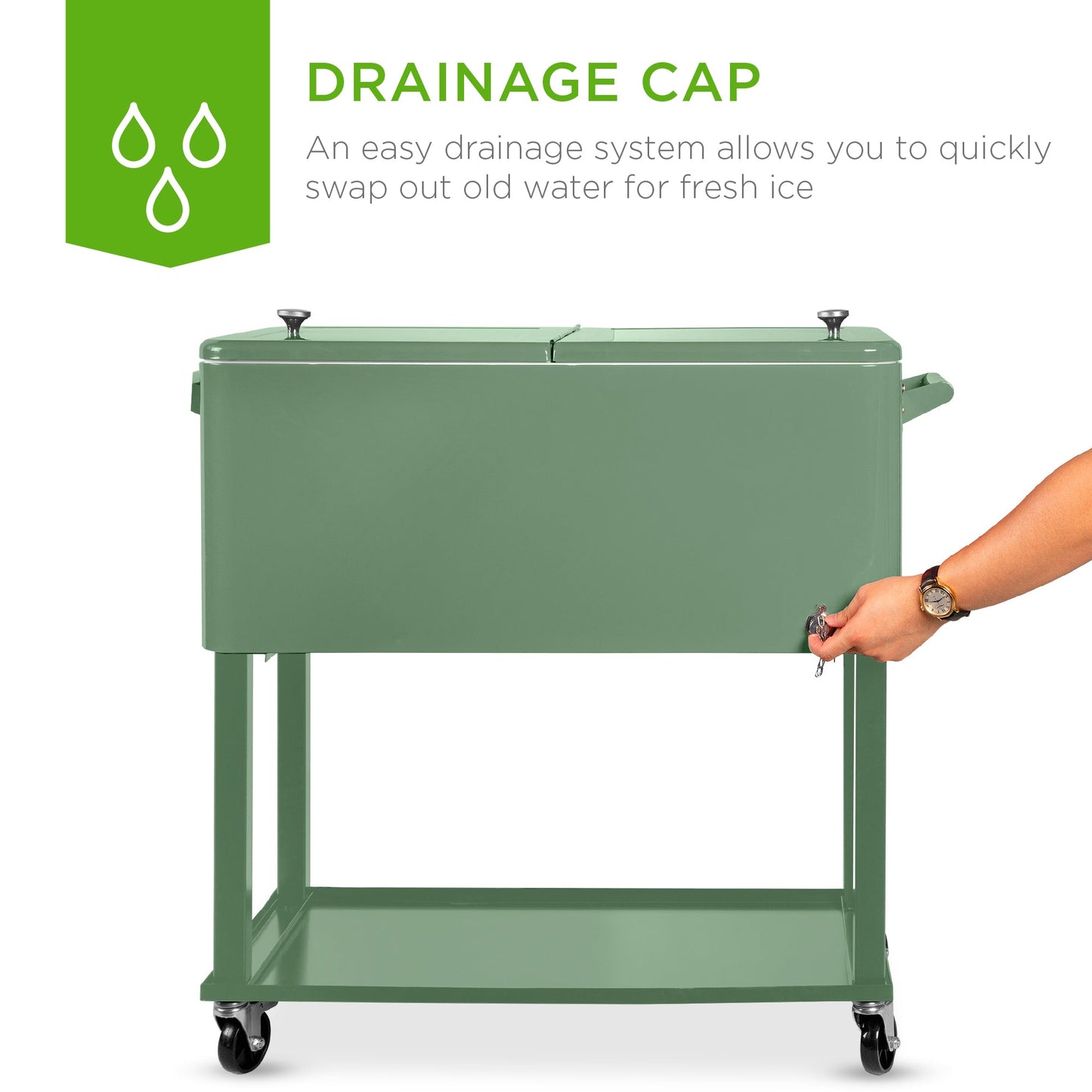 Portable Rolling Cooler Cart w/ Bottle Opener, Catch Tray - 80qt