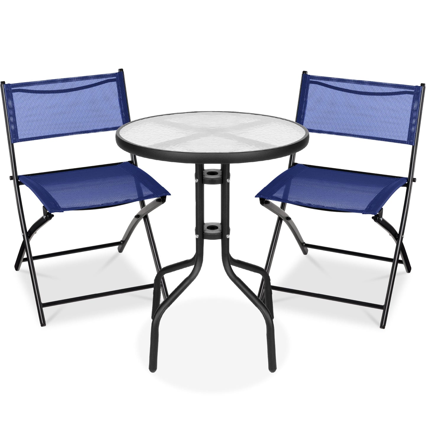 3-Piece Bistro Set w/ Glass Table, 2 Foldable Chairs