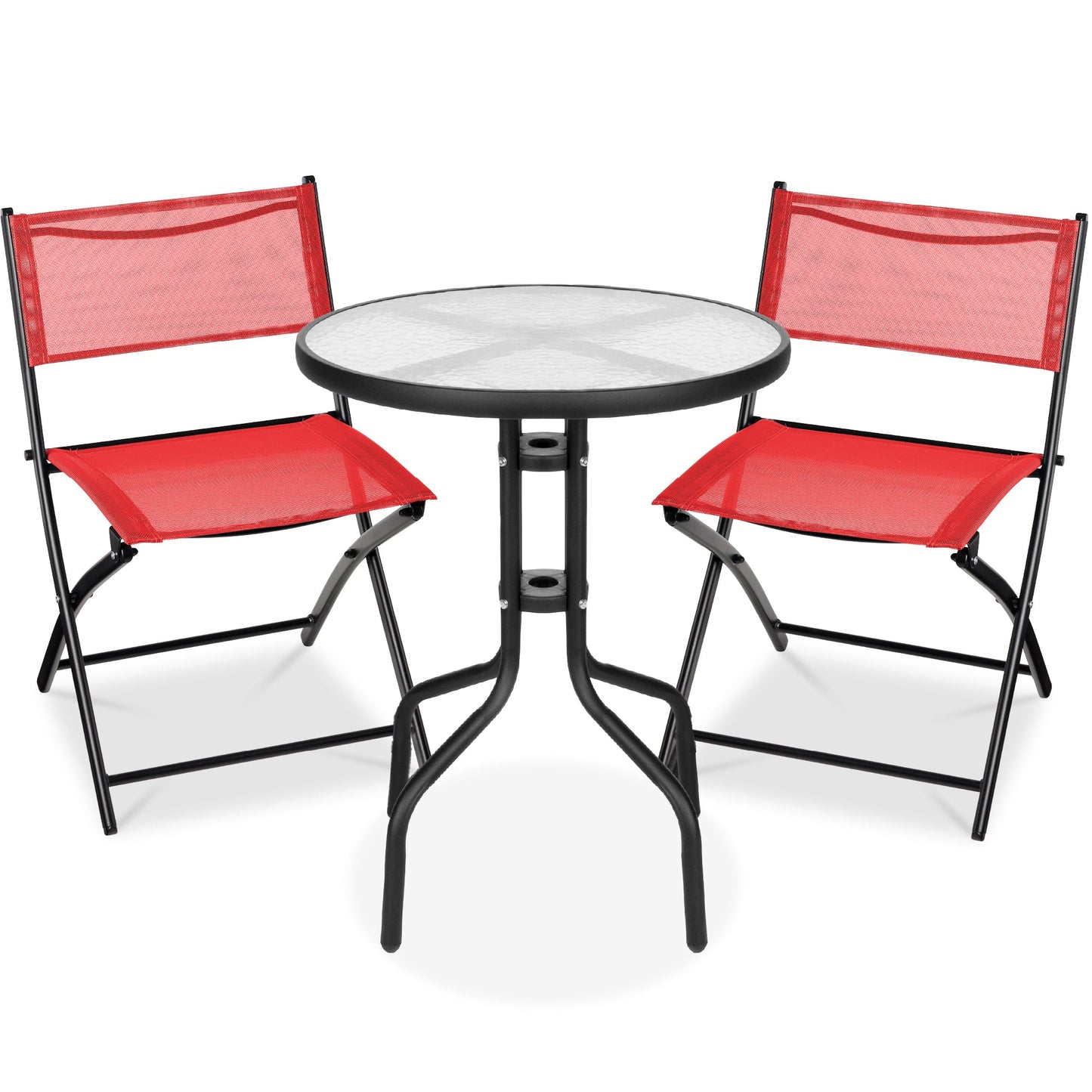 3-Piece Bistro Set w/ Glass Table, 2 Foldable Chairs