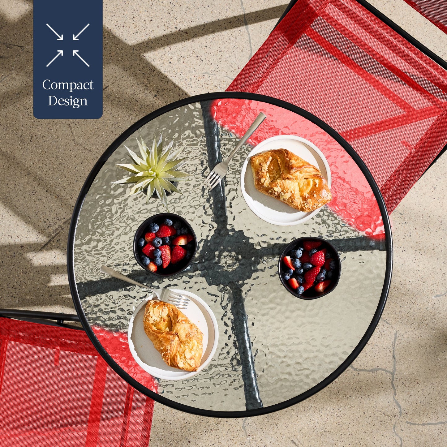 3-Piece Bistro Set w/ Glass Table, 2 Foldable Chairs