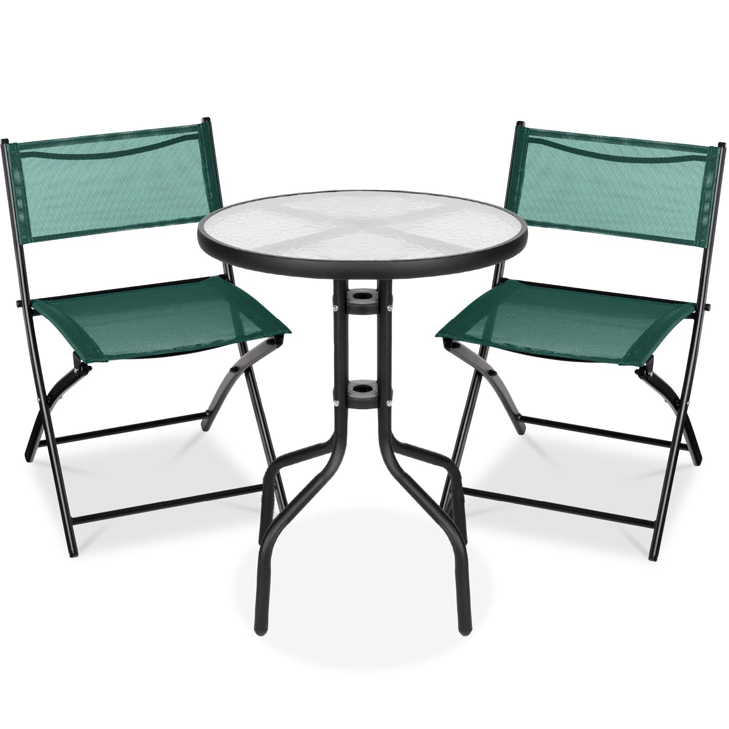 3-Piece Bistro Set w/ Glass Table, 2 Foldable Chairs
