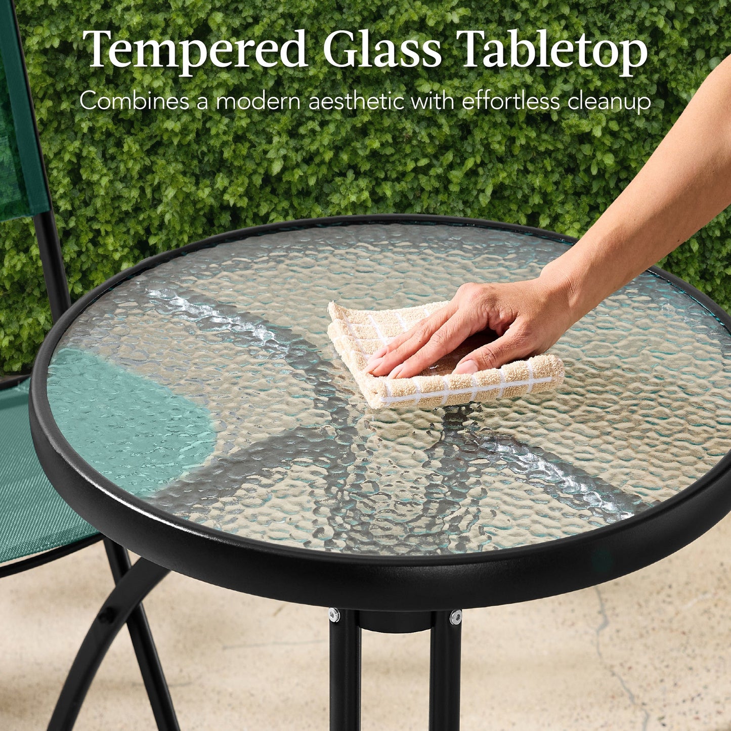 3-Piece Bistro Set w/ Glass Table, 2 Foldable Chairs