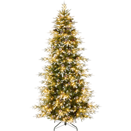Pre-Lit Artificial Flocked Slim Aspen Noble Fir Christmas Tree w/ Stand