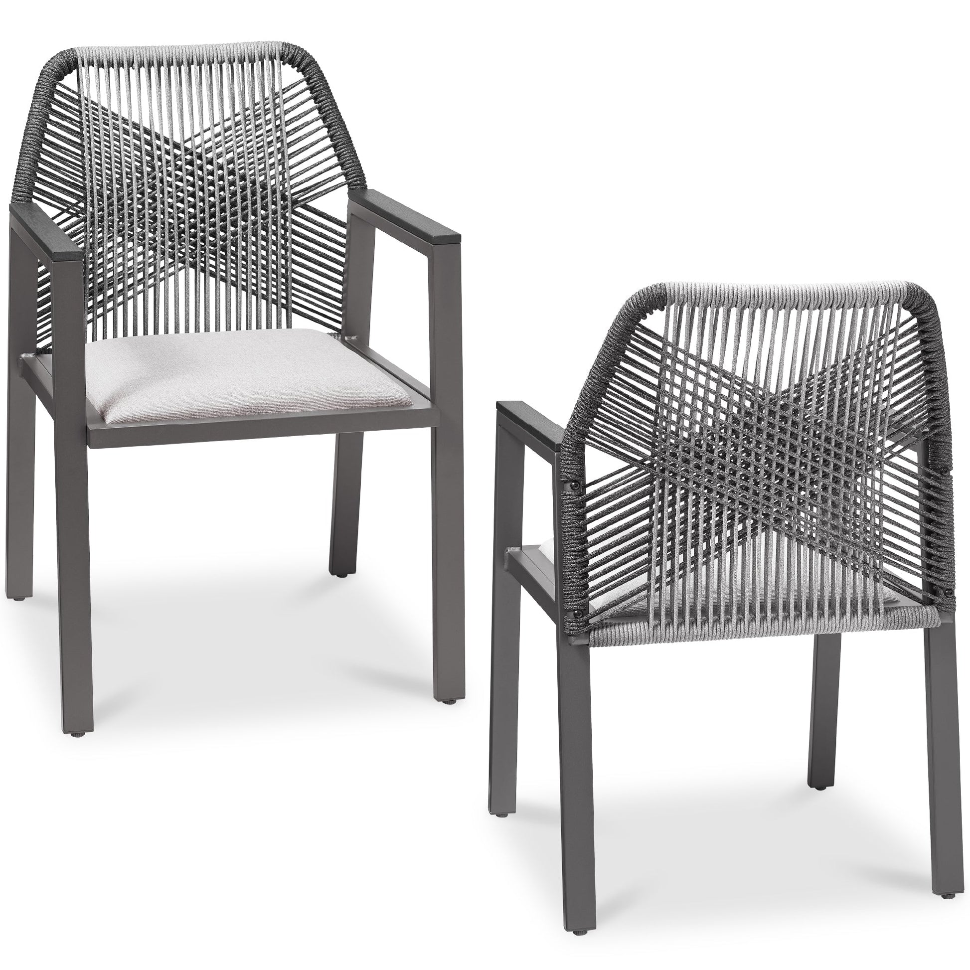Set of 2 Indoor/Outdoor Aluminum Dining Chairs with Arms All-Weather Rope