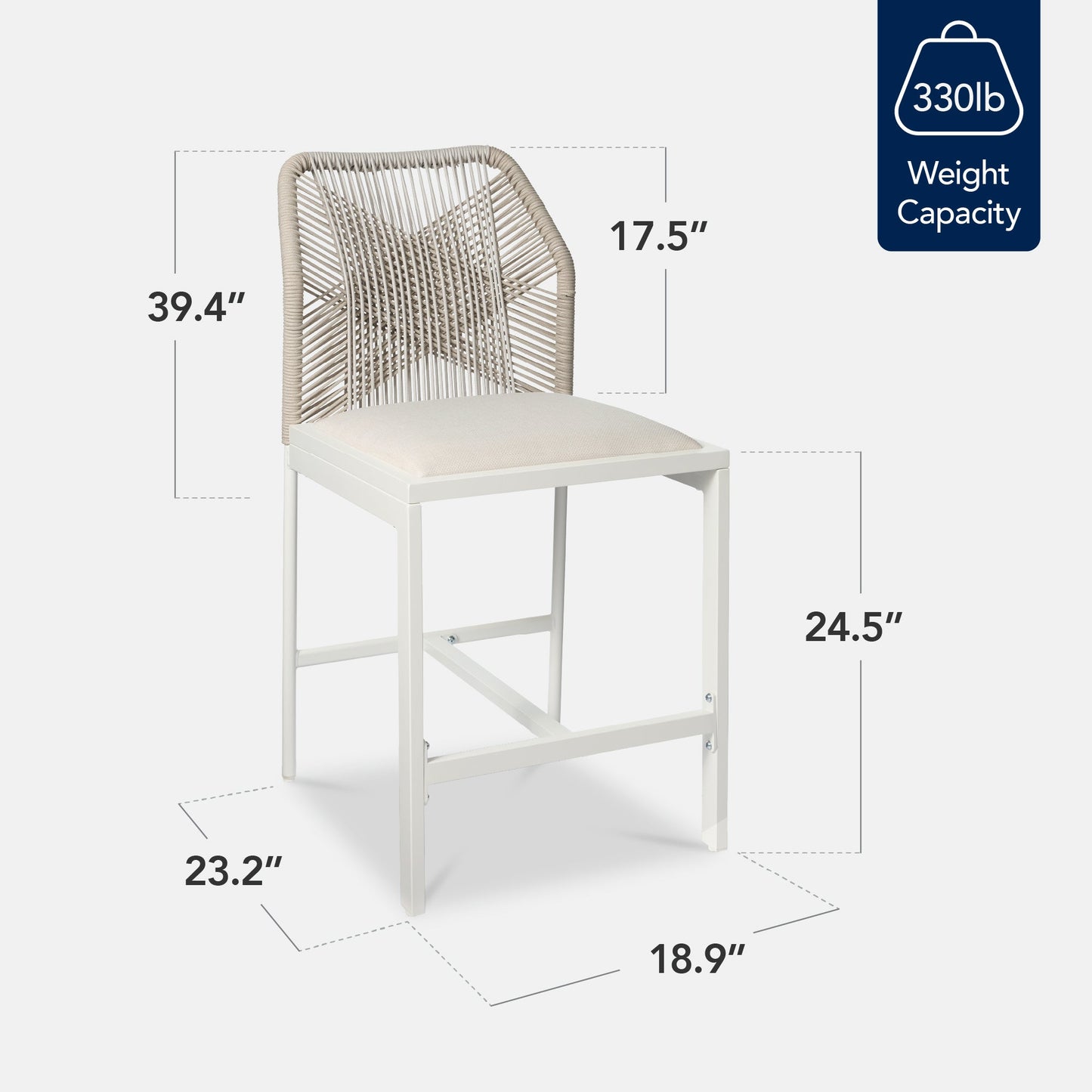 Set of 2 Indoor Outdoor Counter Height Bar Stools w/ All-Weather Rope