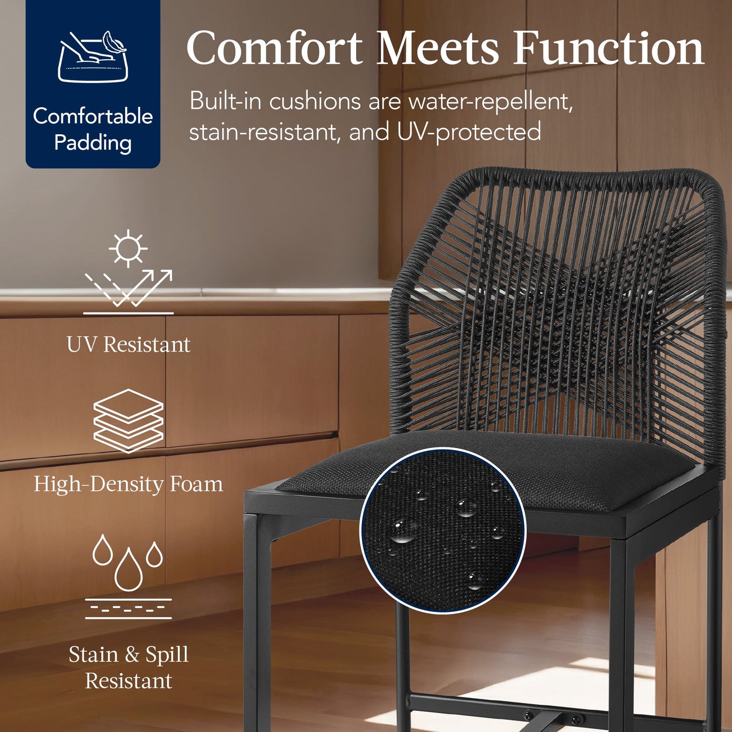 Set of 2 Indoor Outdoor Counter Height Bar Stools w/ All-Weather Rope