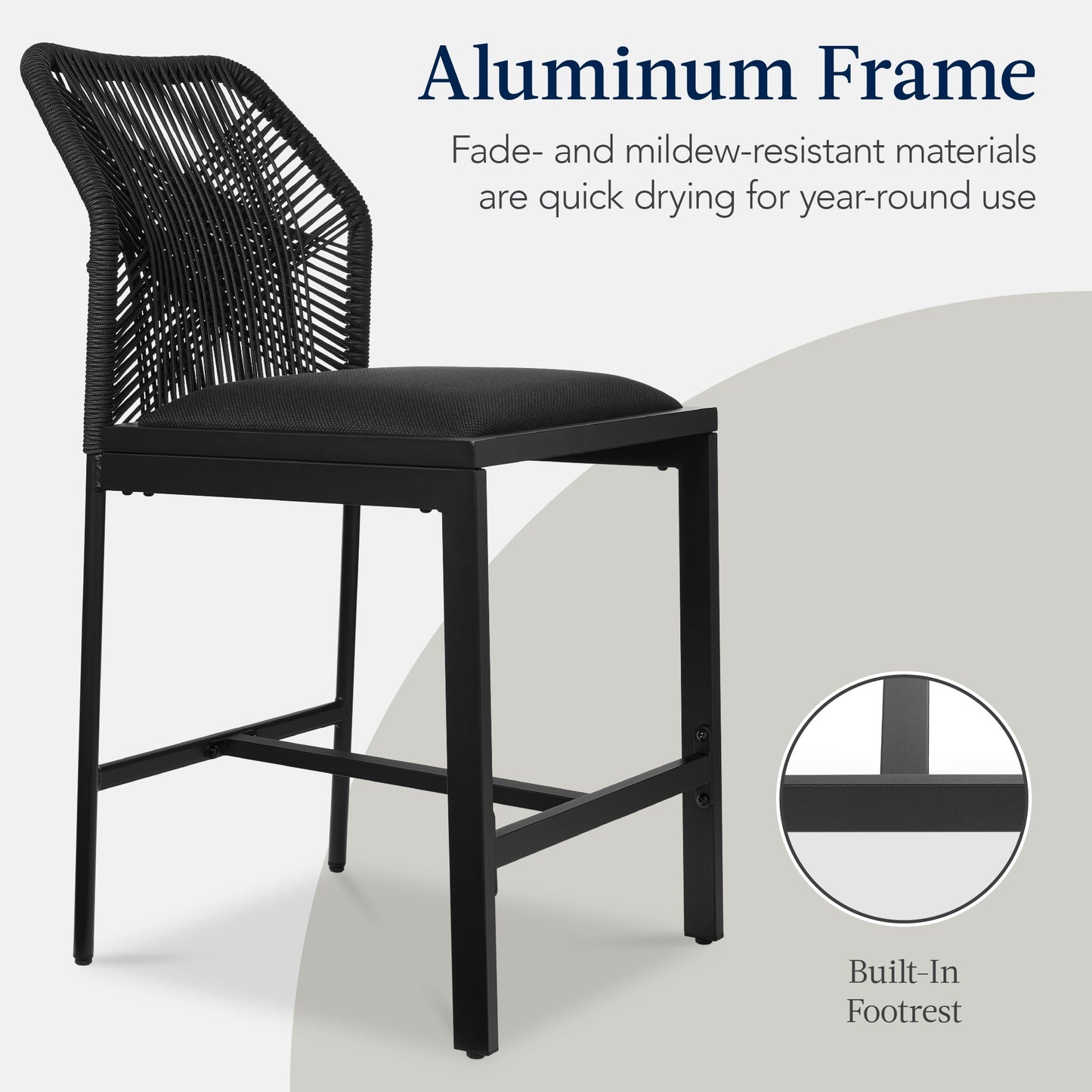 Set of 2 Indoor Outdoor Counter Height Bar Stools w/ All-Weather Rope