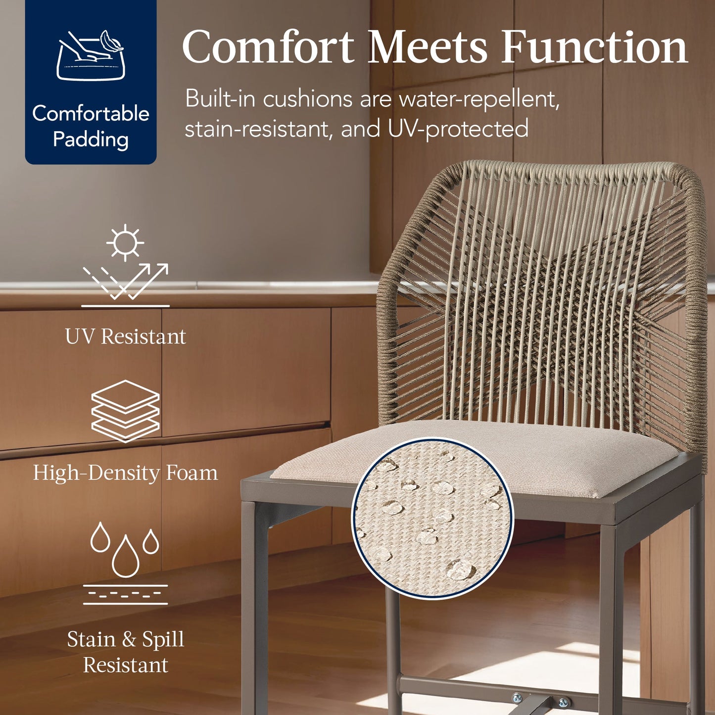 Set of 2 Indoor Outdoor Counter Height Bar Stools w/ All-Weather Rope