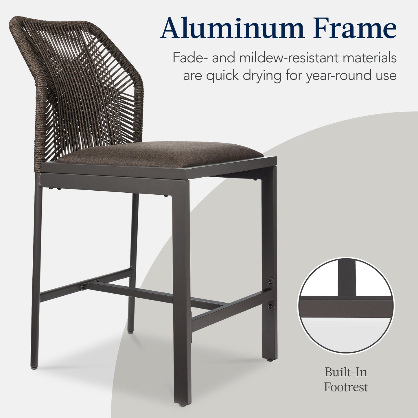 Set of 2 Indoor Outdoor Counter Height Bar Stools w/ All-Weather Rope