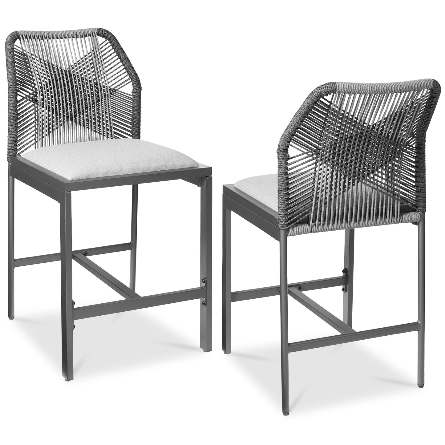 Set of 2 Indoor Outdoor Counter Height Bar Stools w/ All-Weather Rope