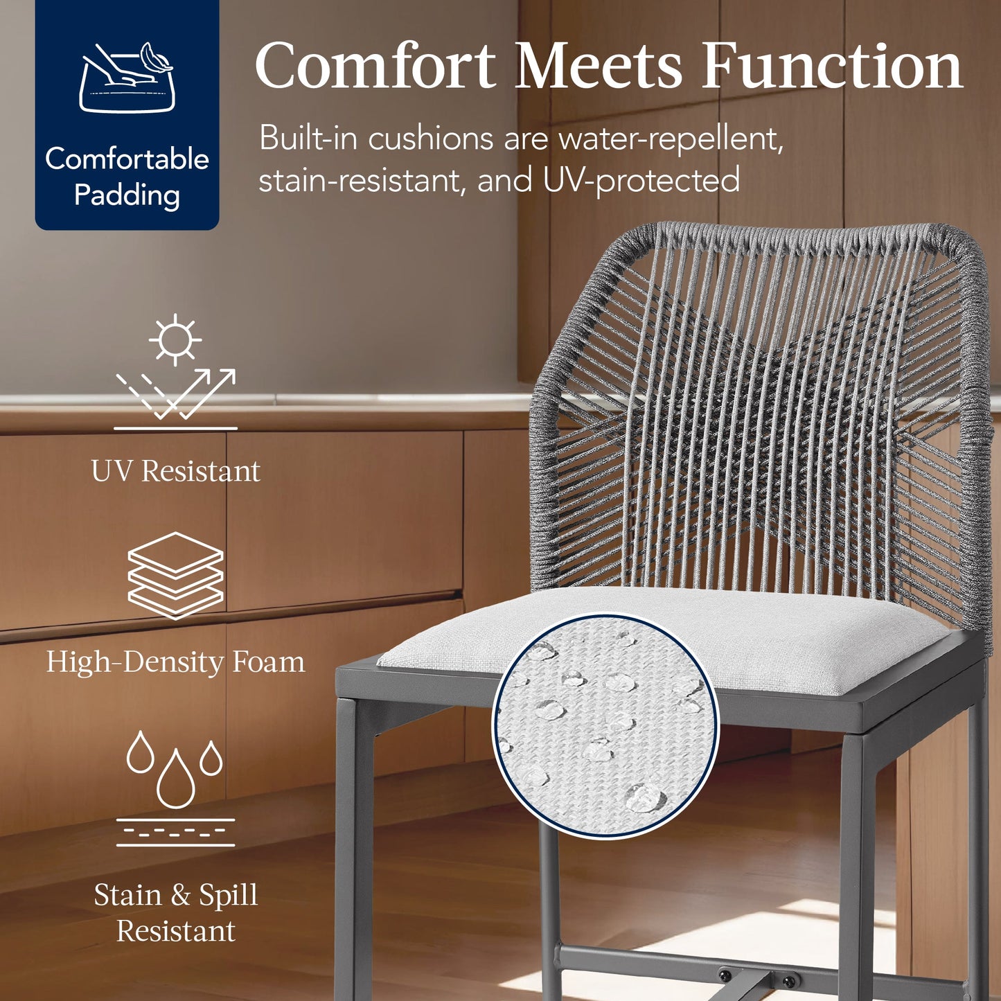 Set of 2 Indoor Outdoor Counter Height Bar Stools w/ All-Weather Rope