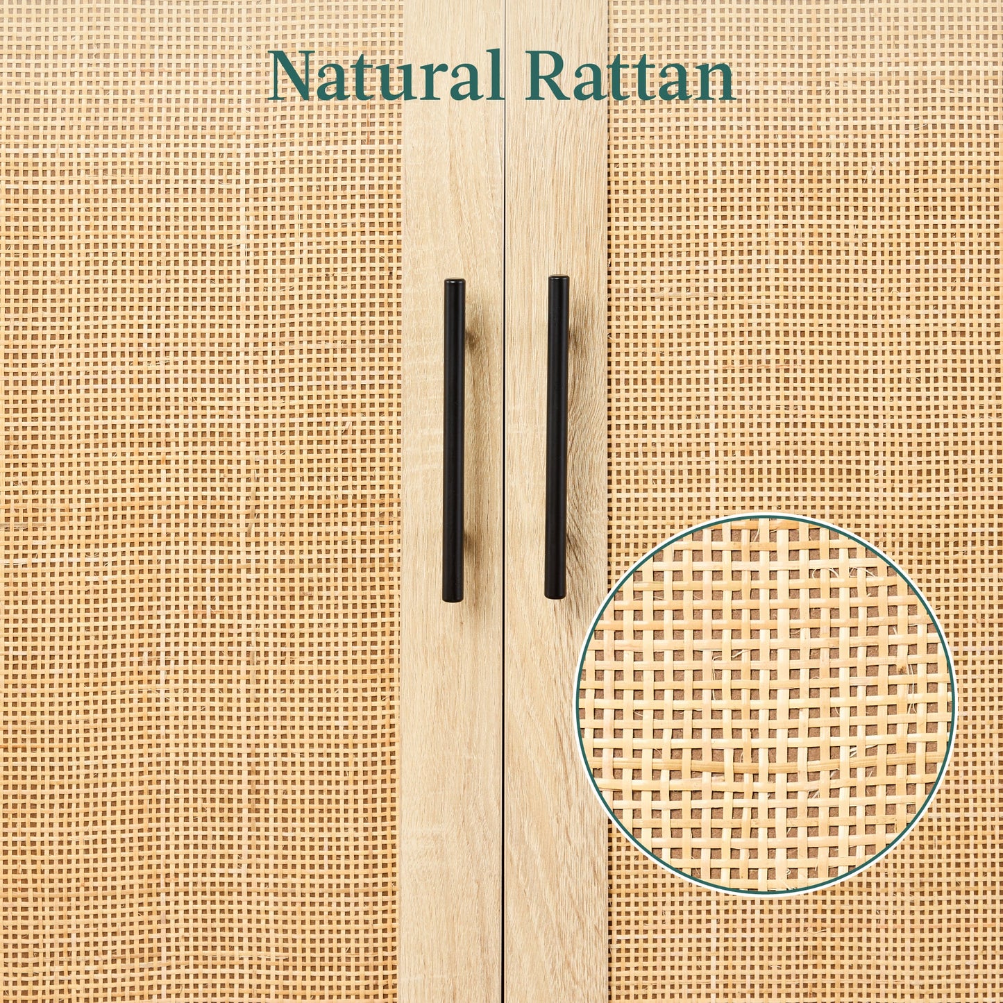 2-Door Natural Rattan Storage Cabinet w/ Adjustable Shelves - 34 x 24in