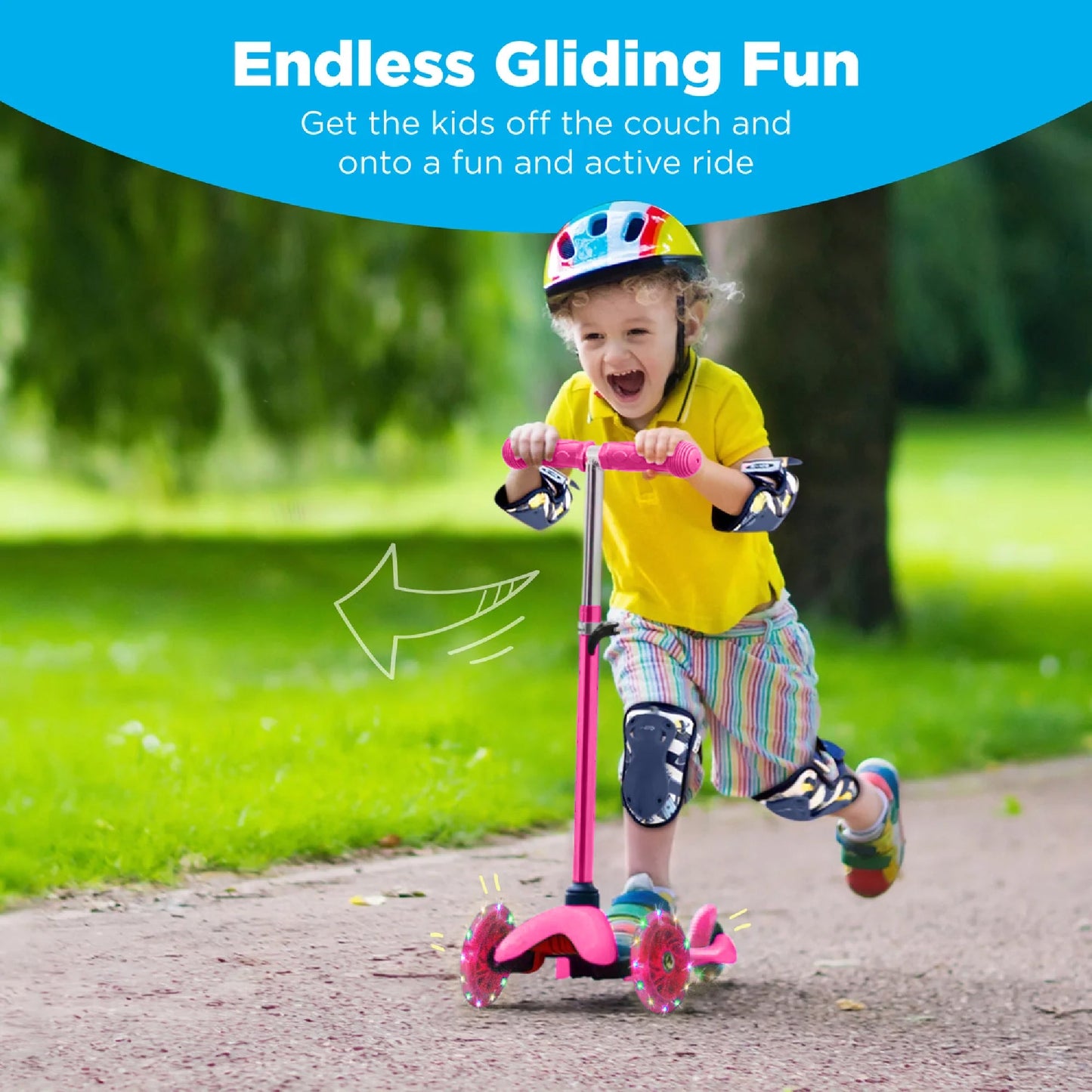 Kids Mini Kick Scooter Toy w/ Colorful Light-Up Wheels, Adjustable T-Bar