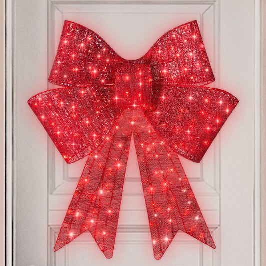 Pre-Lit Large Christmas Bow Decoration, Holiday Decor w/ 8 Functions