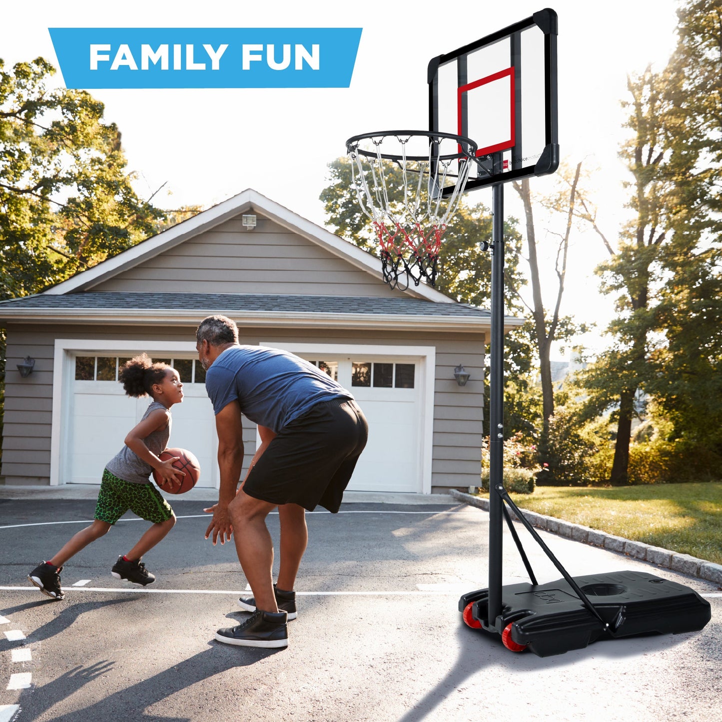 Kids Height-Adjustable Basketball Hoop, Square Backboard w/ 2 Wheels