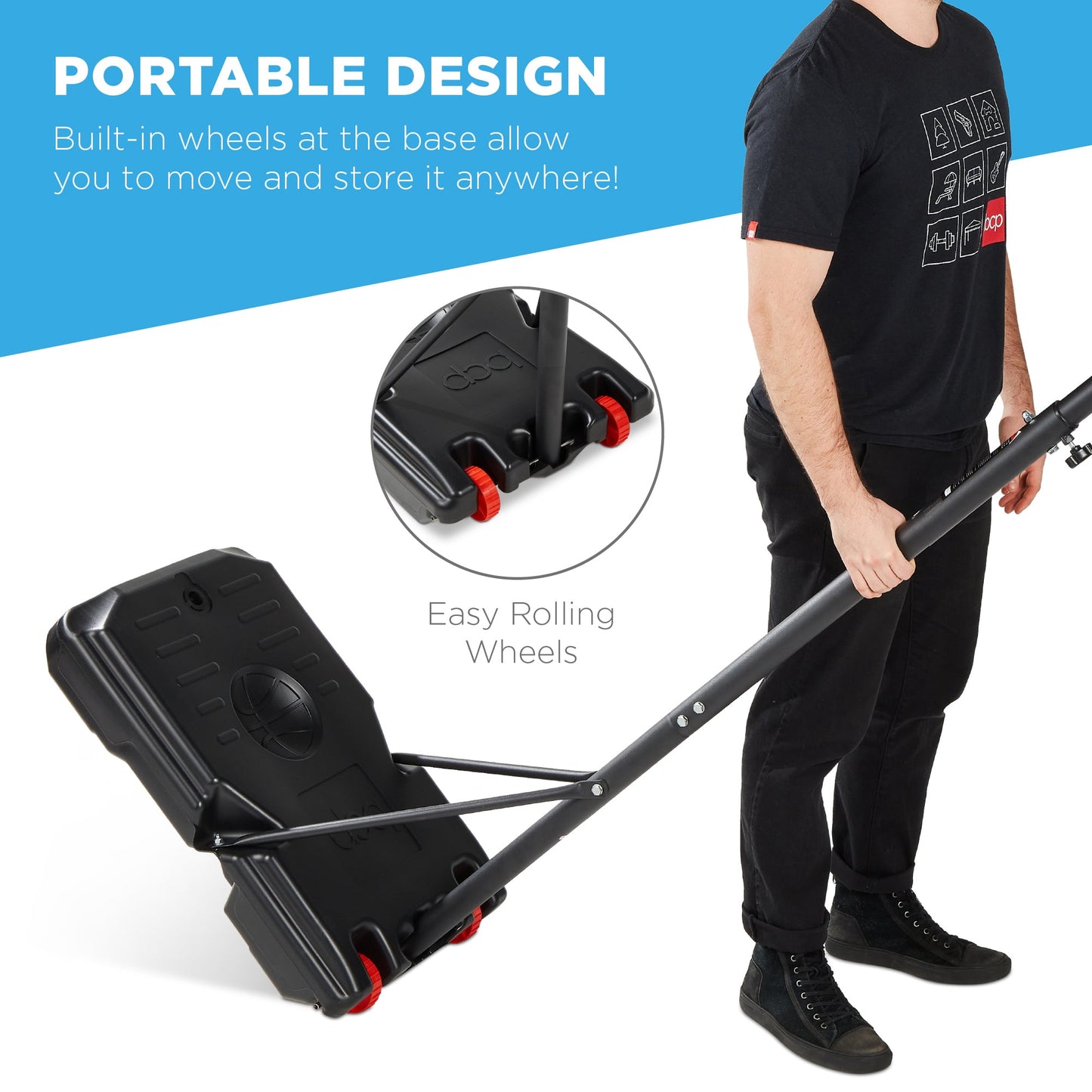 Kids Height-Adjustable Basketball Hoop, Square Backboard w/ 2 Wheels