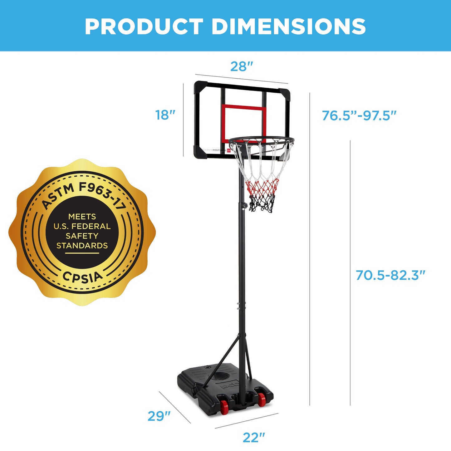 Kids Height-Adjustable Basketball Hoop, Square Backboard w/ 2 Wheels