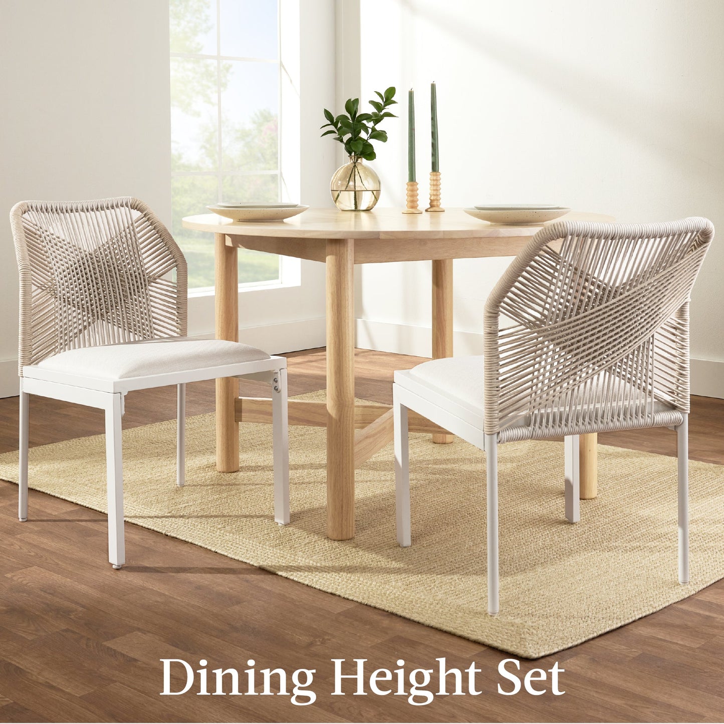 Set of 2 Indoor/Outdoor Aluminum Side Dining Chairs w/ All-Weather Rope