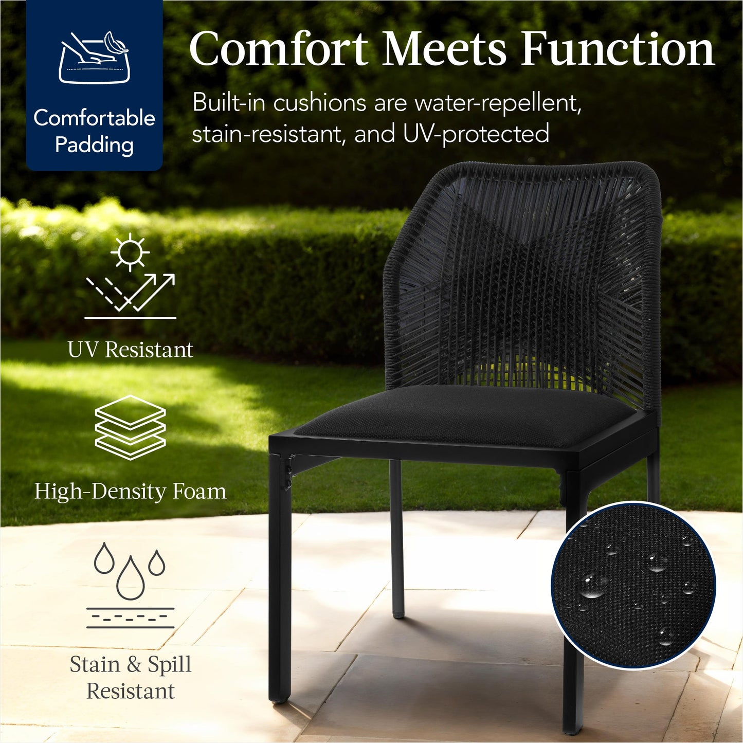 Set of 2 Indoor/Outdoor Aluminum Side Dining Chairs w/ All-Weather Rope