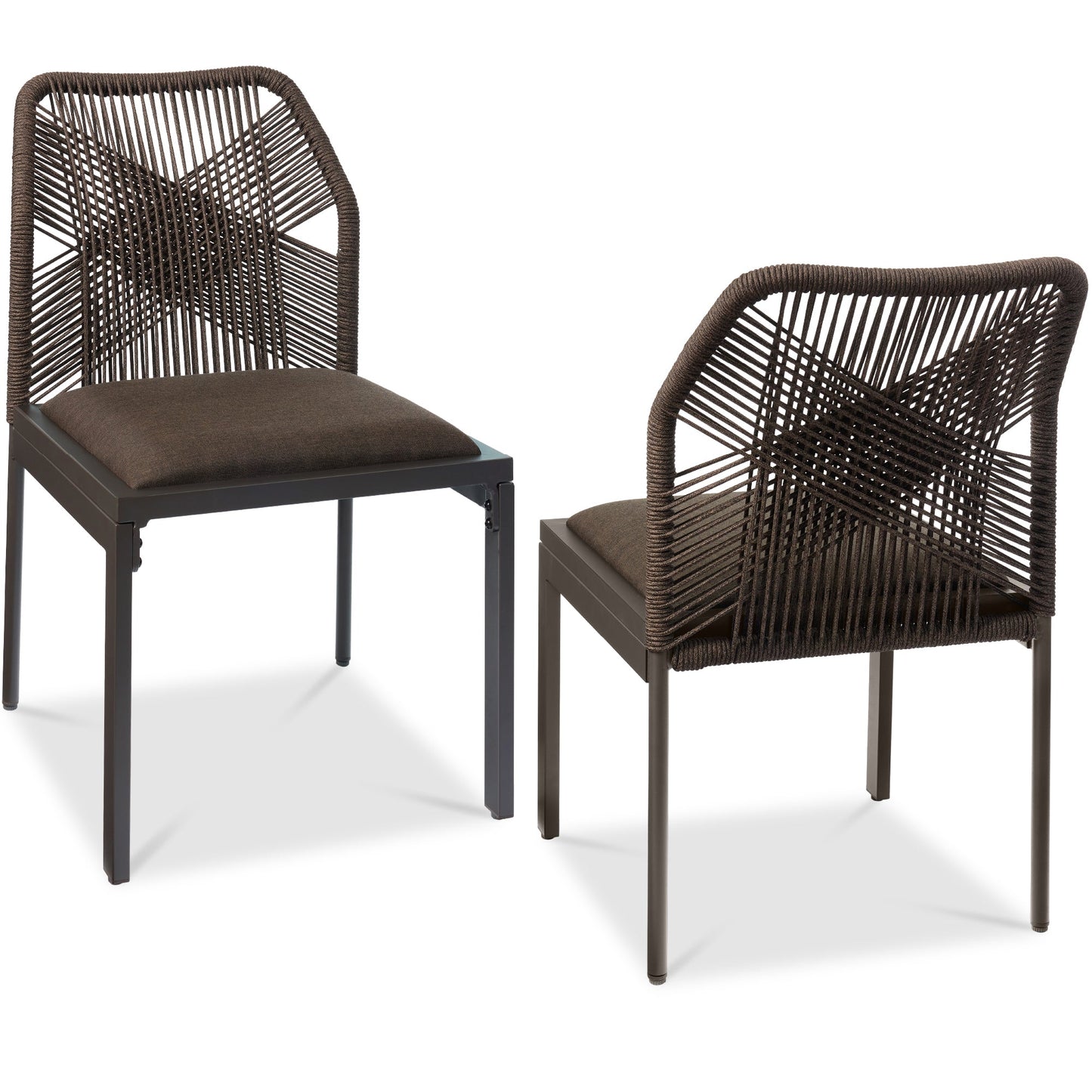 Set of 2 Indoor/Outdoor Aluminum Side Dining Chairs w/ All-Weather Rope