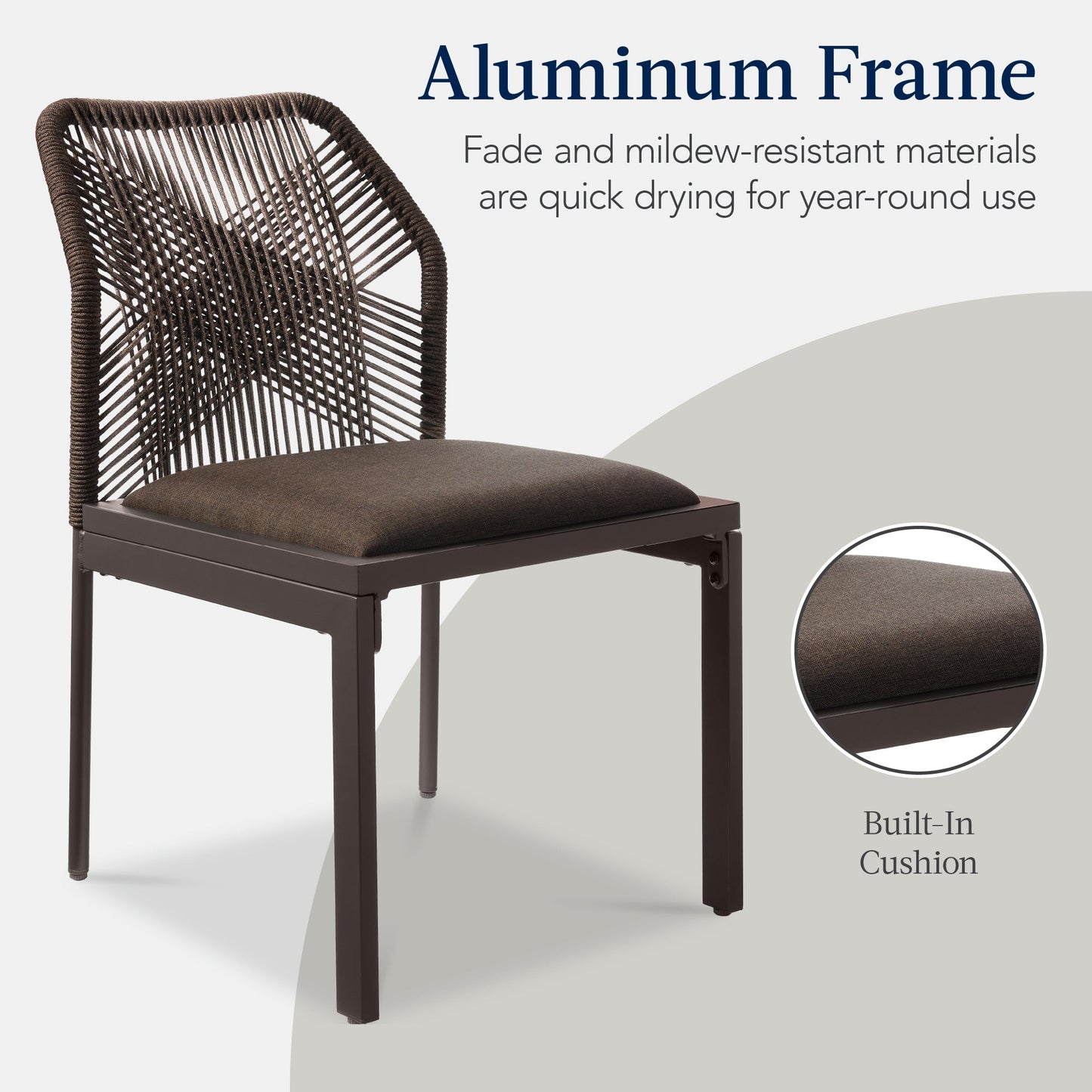 Set of 2 Indoor/Outdoor Aluminum Side Dining Chairs w/ All-Weather Rope