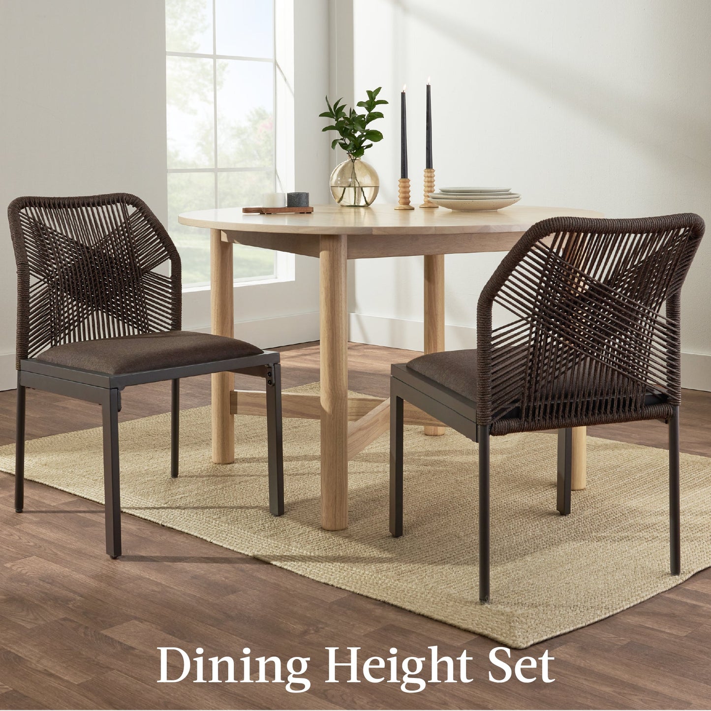 Set of 2 Indoor/Outdoor Aluminum Side Dining Chairs w/ All-Weather Rope