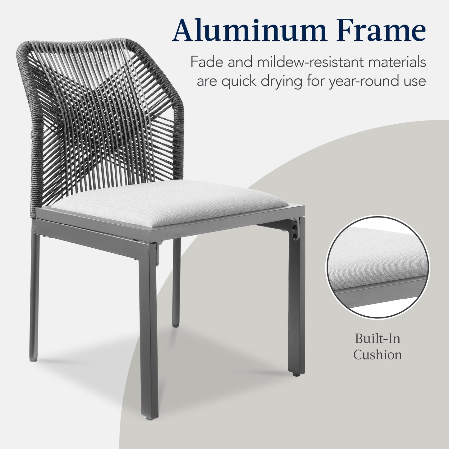 Set of 2 Indoor/Outdoor Aluminum Side Dining Chairs w/ All-Weather Rope