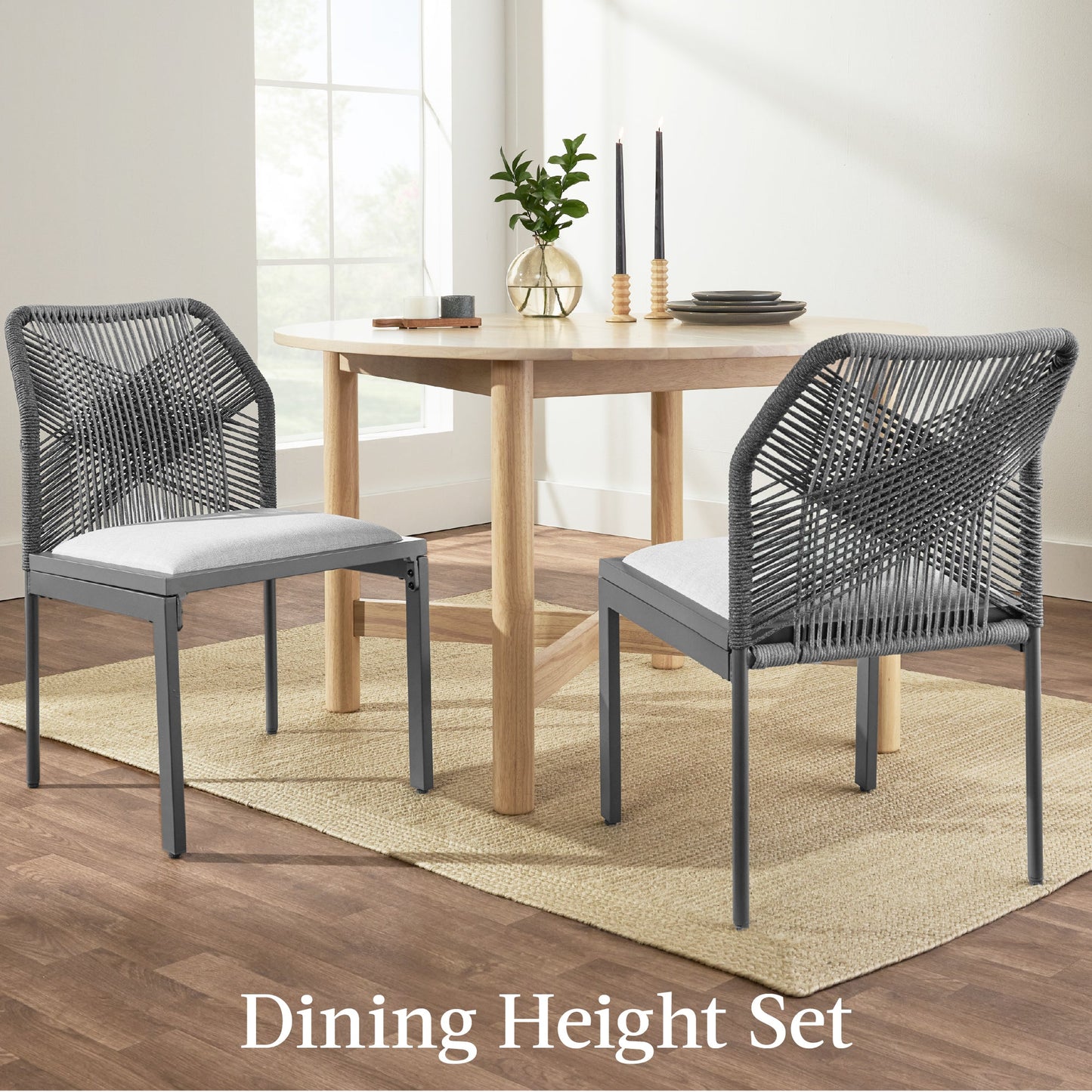 Set of 2 Indoor/Outdoor Aluminum Side Dining Chairs w/ All-Weather Rope