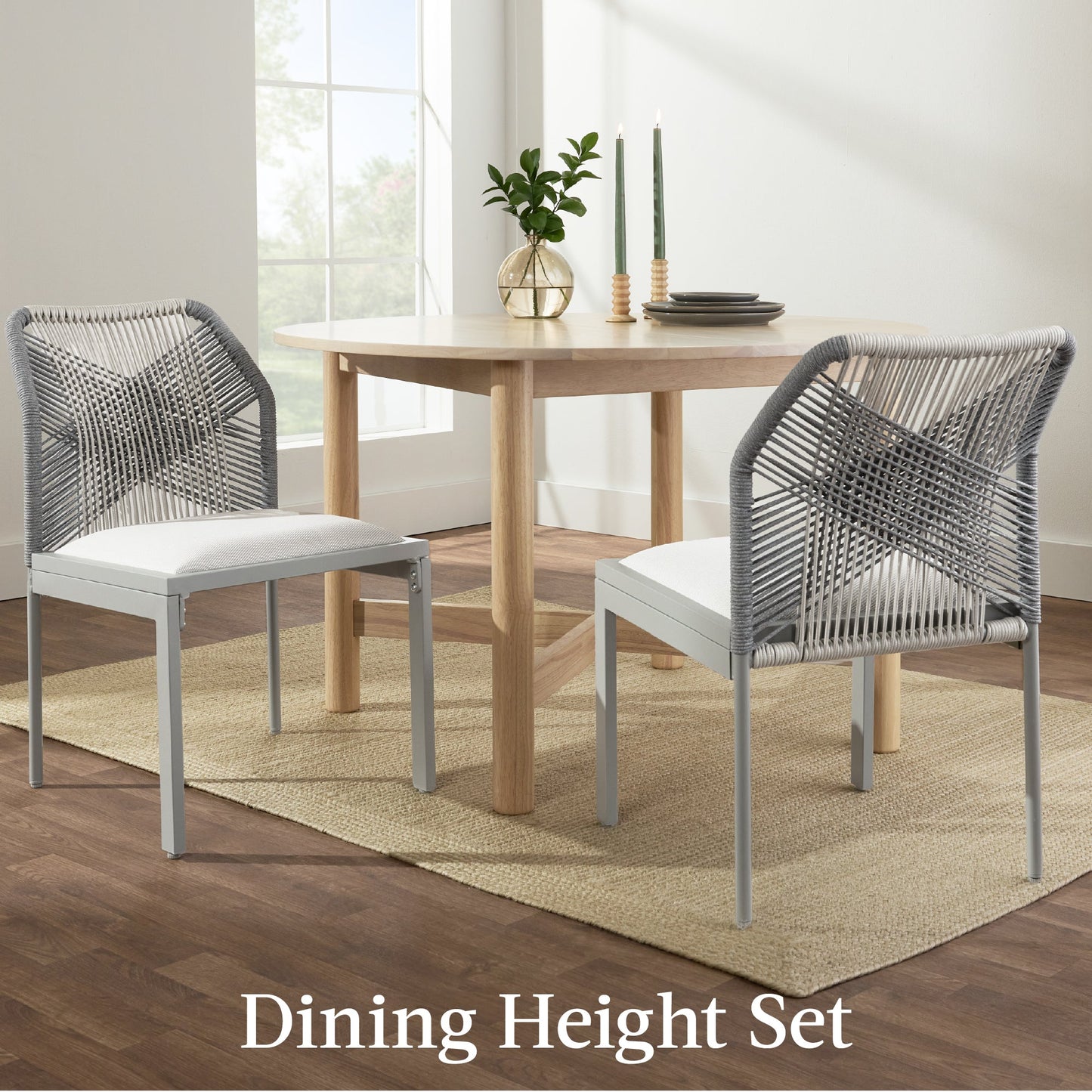 Set of 2 Indoor/Outdoor Aluminum Side Dining Chairs w/ All-Weather Rope