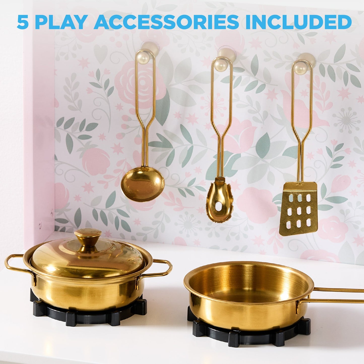 Pretend Play Cottage Kitchen Wooden Toy Set for Kids w/ 5 Accessories