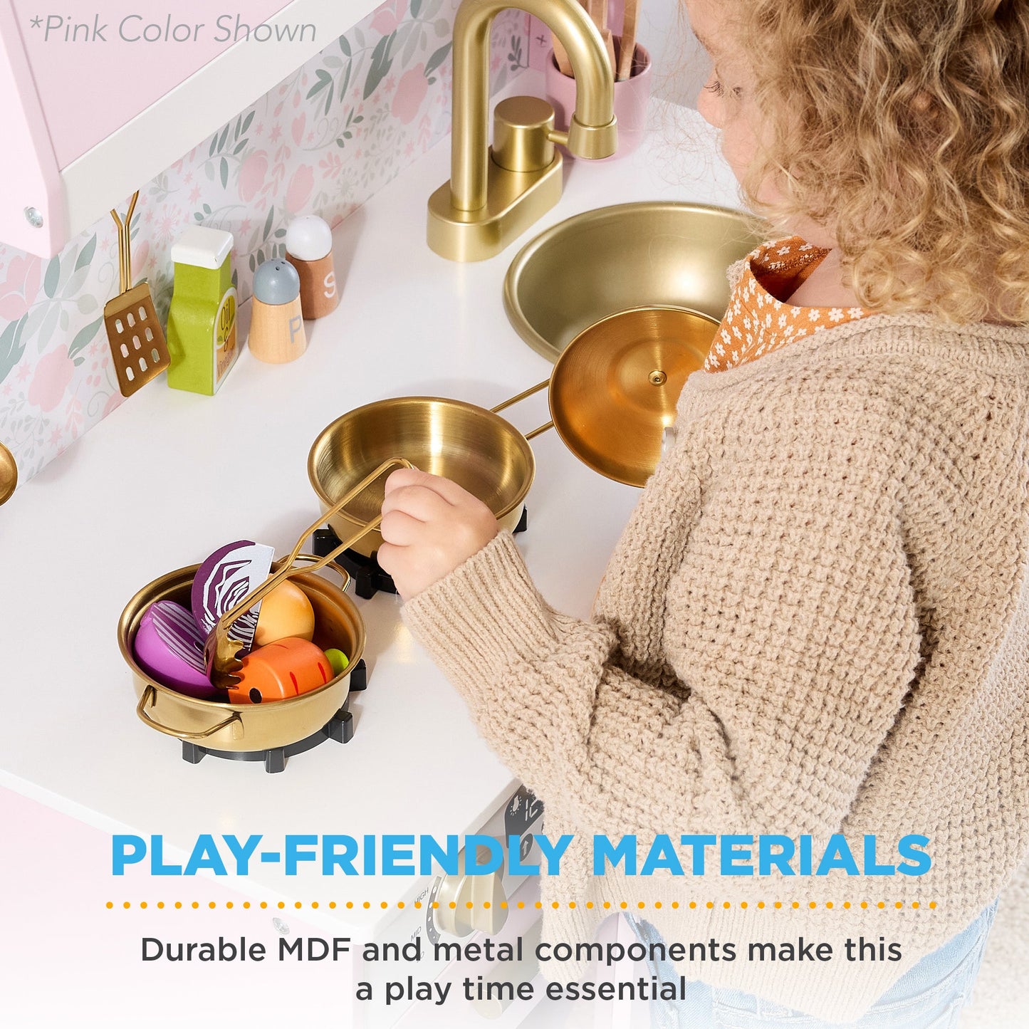 Pretend Play Cottage Kitchen Wooden Toy Set for Kids w/ 5 Accessories