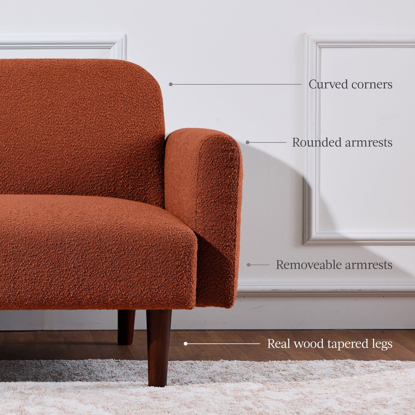 Curved Convertible Futon, Boucle Fabric Split-Back Sleeper Bed