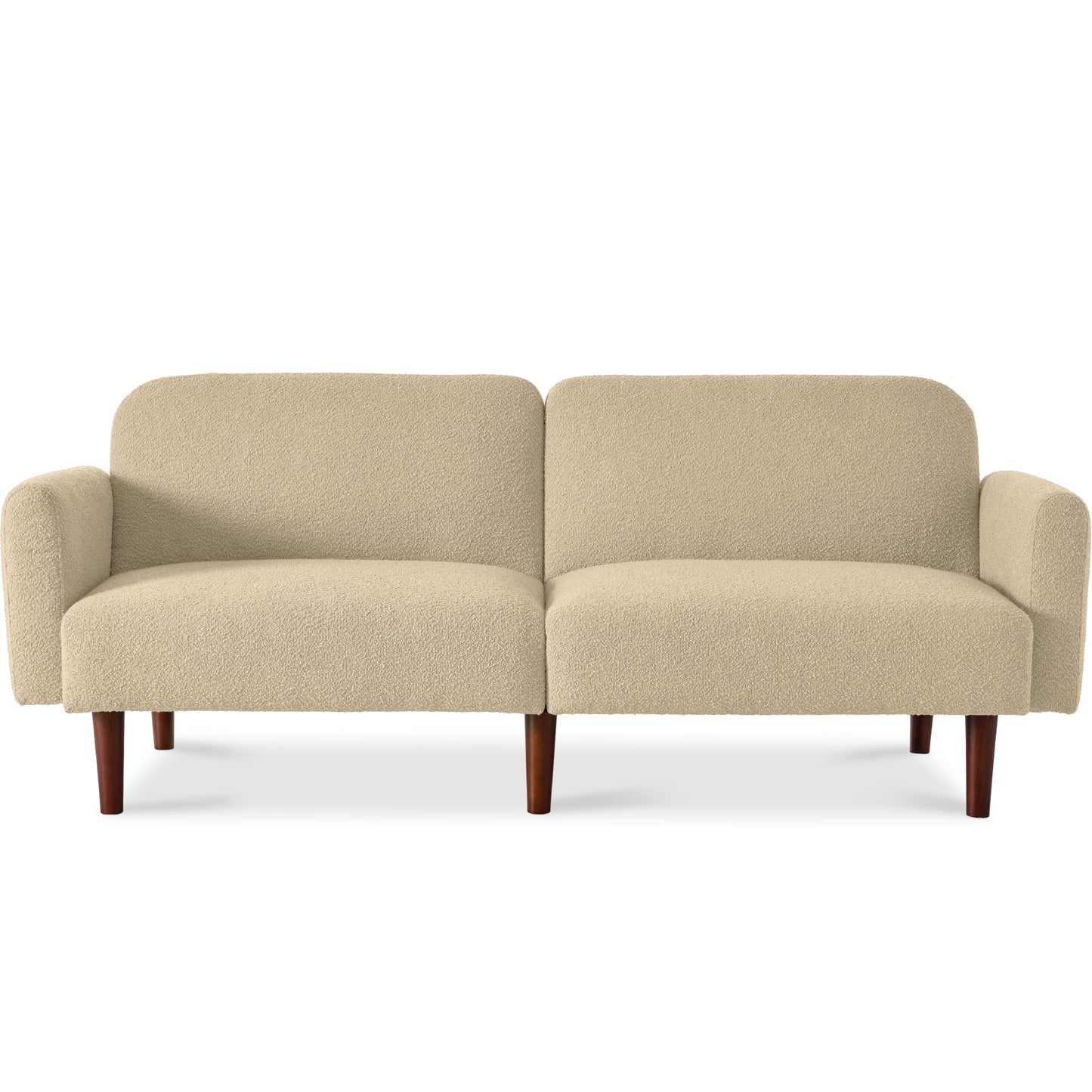 Curved Convertible Futon, Boucle Fabric Split-Back Sleeper Bed