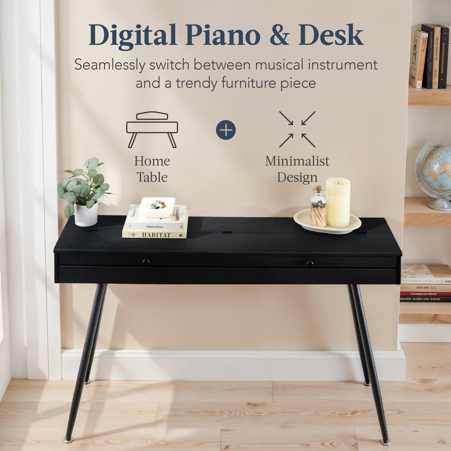 Modern 88 Key Fully Weighted Desk Style Digital Piano w/ Metal Legs