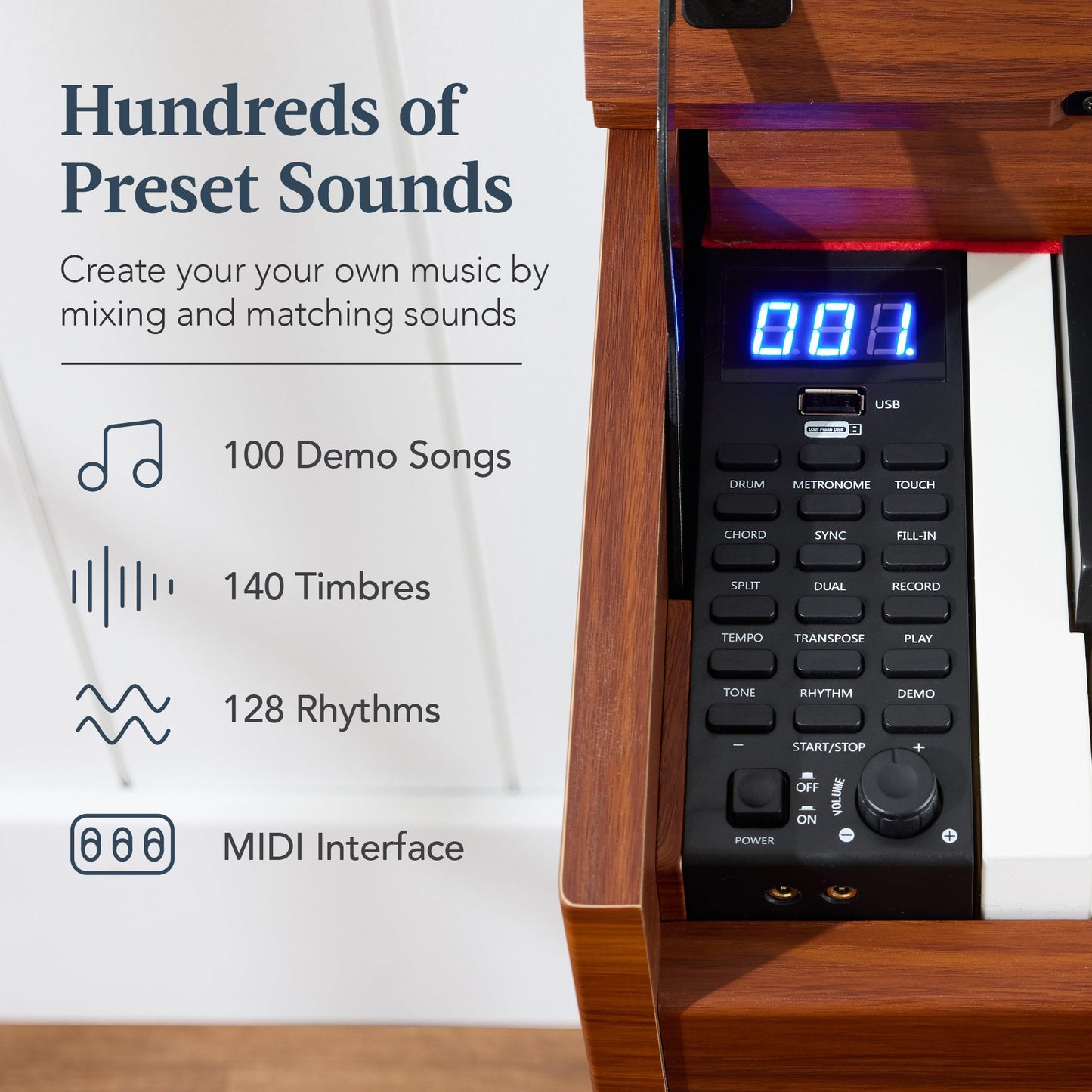 Modern 88 Key Fully Weighted Desk Style Digital Piano w/ Metal Legs