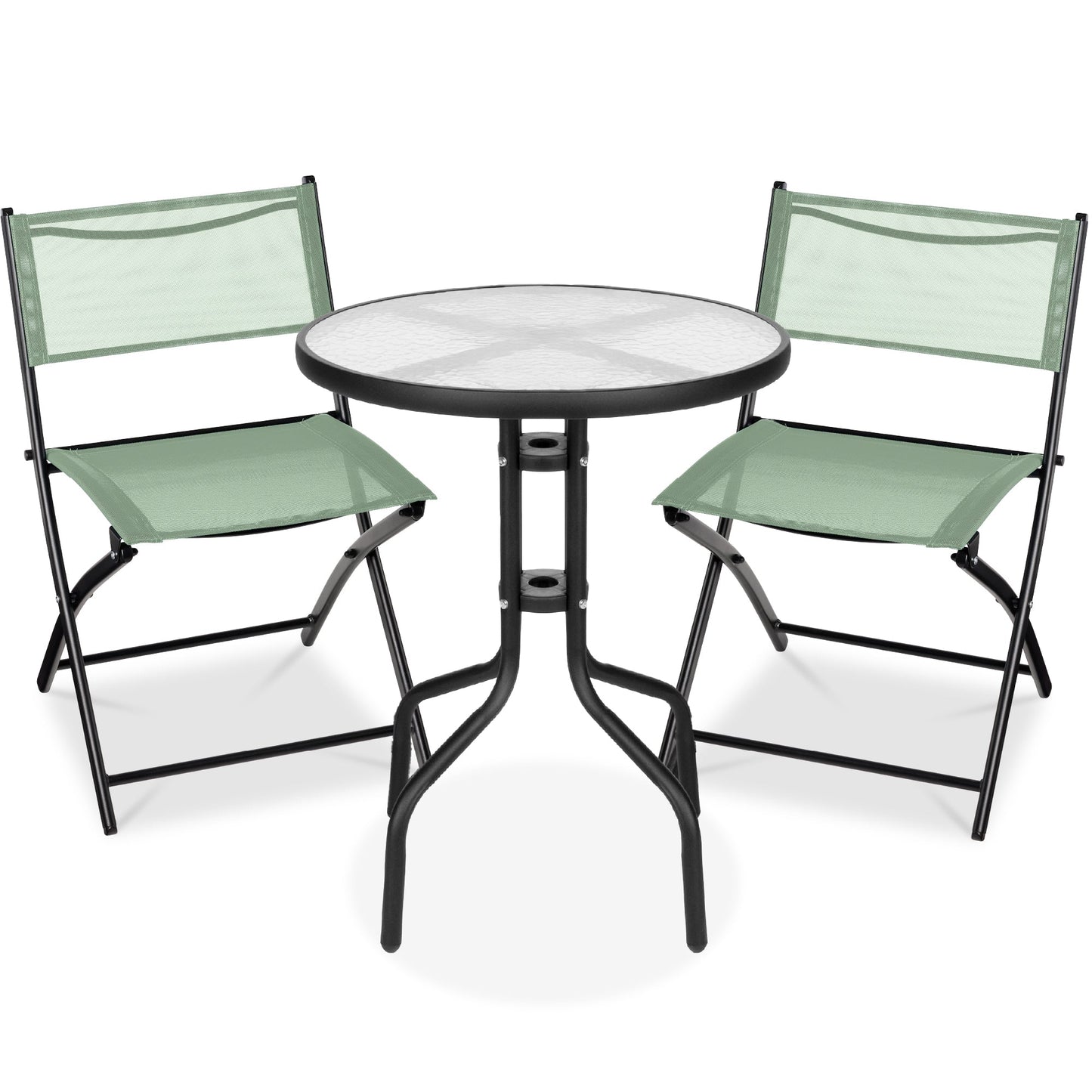3-Piece Bistro Set w/ Glass Table, 2 Foldable Chairs