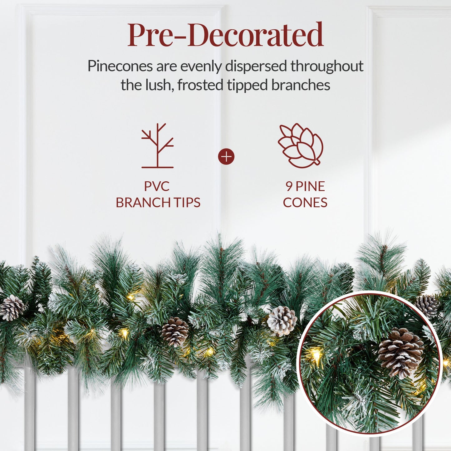 9Ft Pre-Lit Christmas Garland W/ 2-In-1 Led Lights