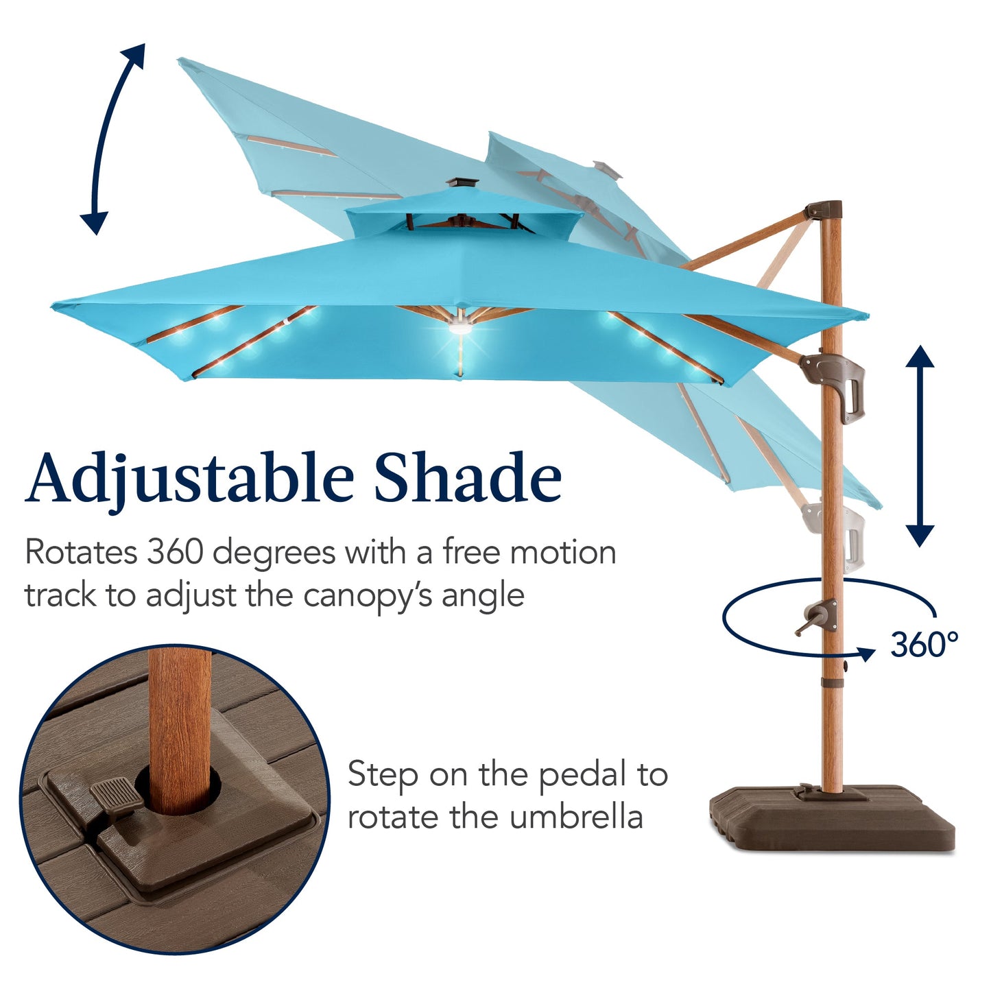 Woodgrain Pattern 2-Tier Outdoor Solar LED Cantilever Umbrella - 10x10ft