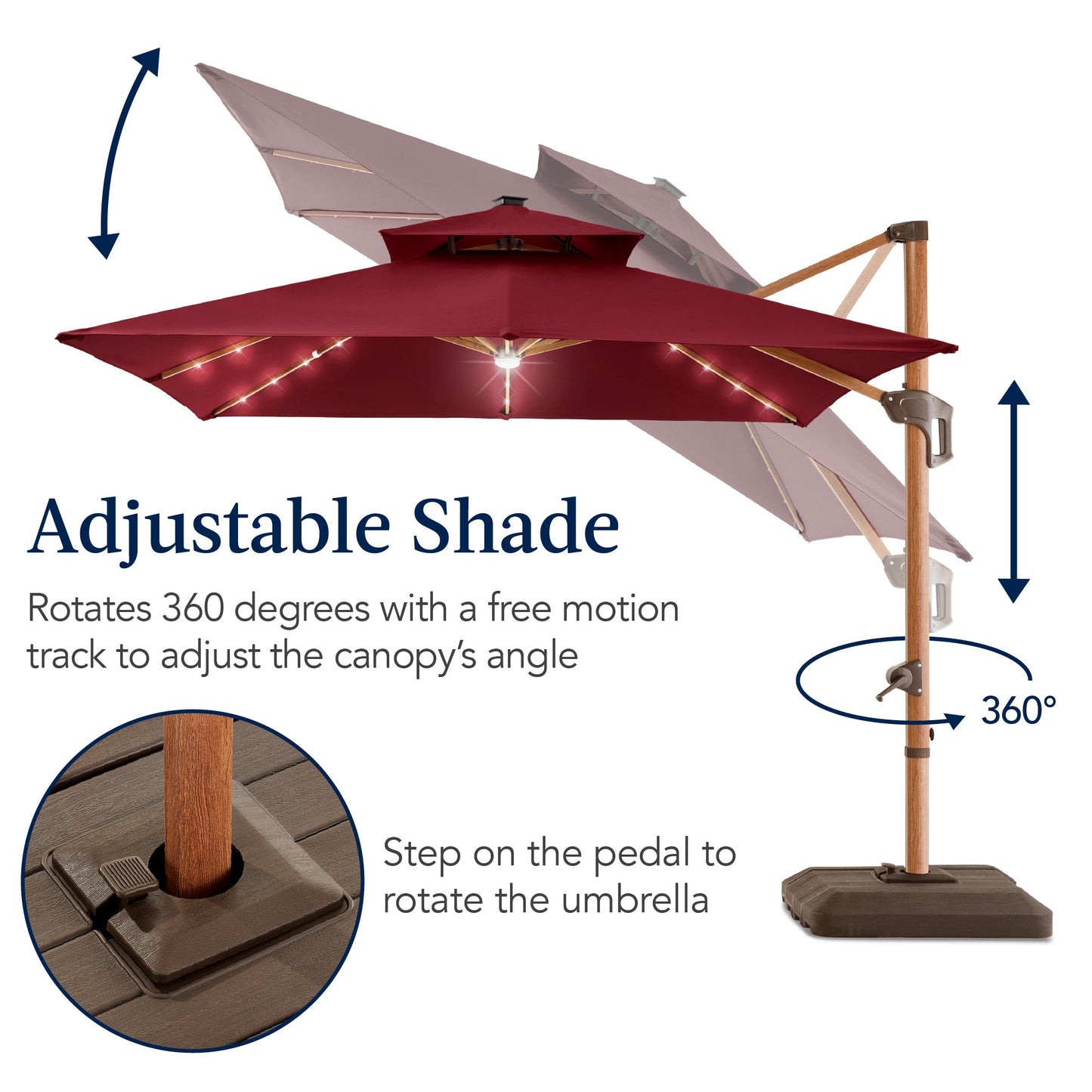 Woodgrain Pattern 2-Tier Outdoor Solar LED Cantilever Umbrella - 10x10ft