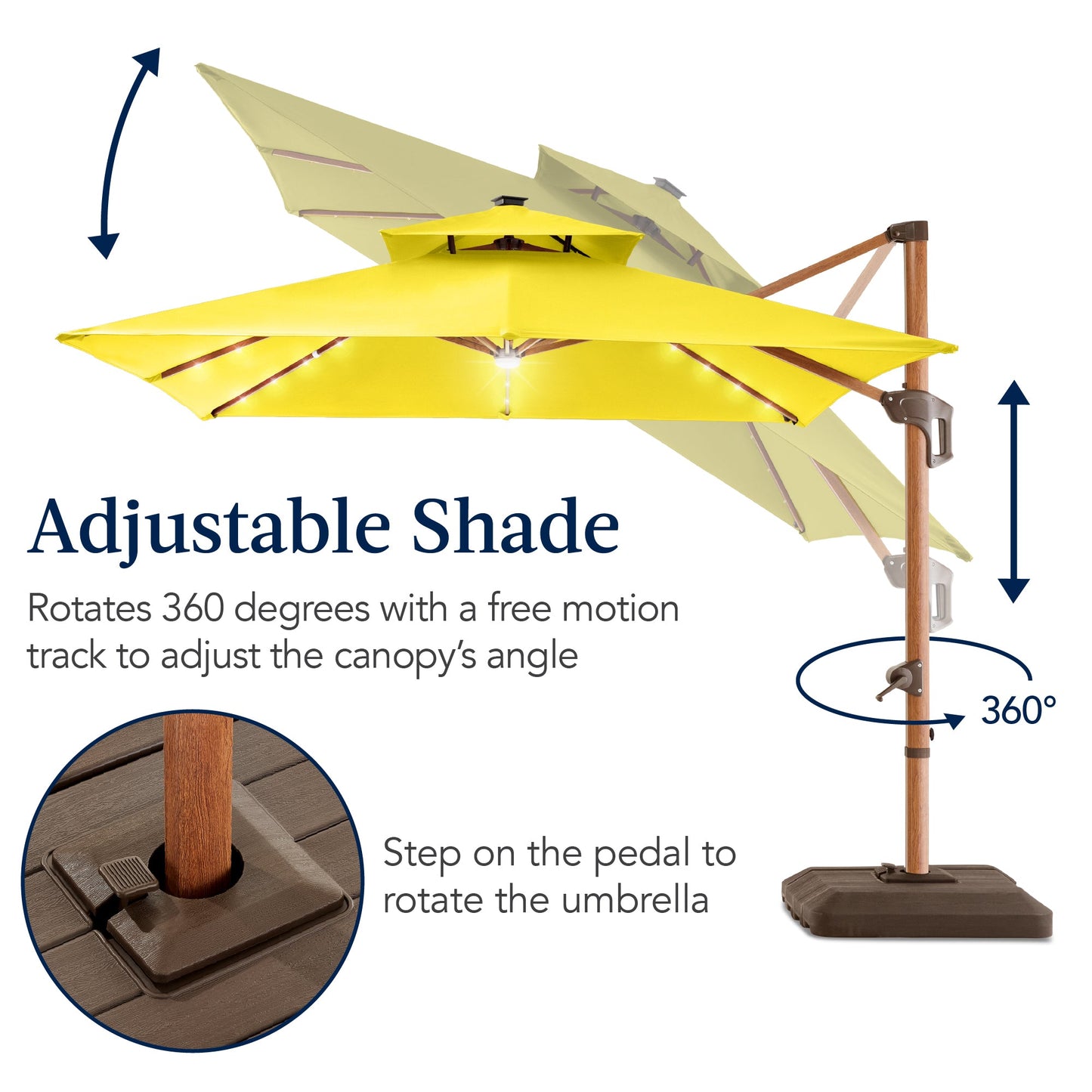 Woodgrain Pattern 2-Tier Outdoor Solar LED Cantilever Umbrella - 10x10ft