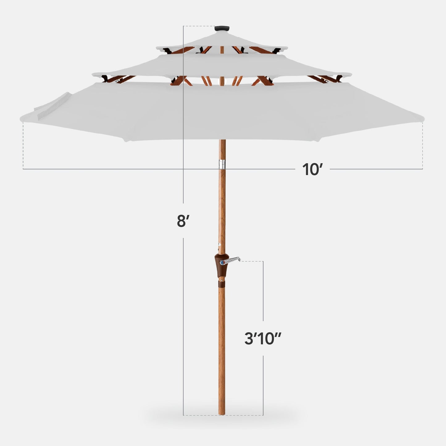 3-Tier Woodgrain Pattern Solar Patio Umbrella, Tilt Adjustment - 10ft